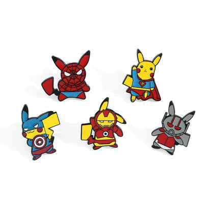 5 Pcs Cartoon Brooch Set Fashionable Cross Dressing Pikachu Enamel Pin Backpack Clothing Jewelry Metal Badge Accessories Gifts