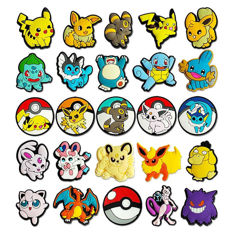 Hot 9-47pcs Pocket Monster Shoes Charms PVC Cartoon Shoe Decoration Accessories Clog Sandals Buckle Friends Gift Fast Delievery