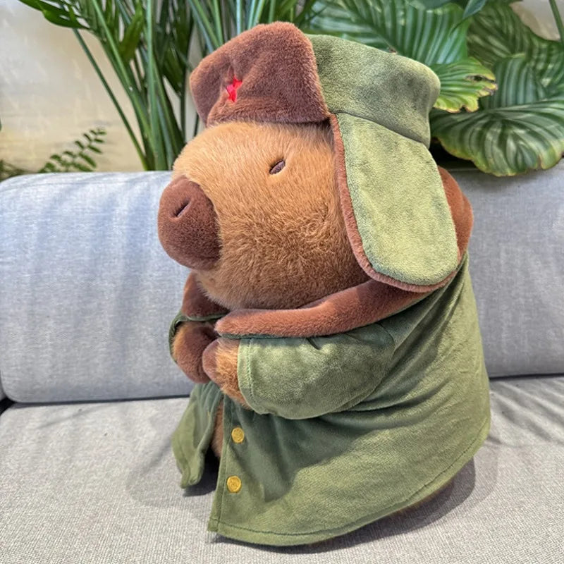 Capybara Plush Toy Cotton Jacket Doll Military Coat Cartoon Capybara Plushies Stuffed Animal Cushion Gift for Kids Girls Boys