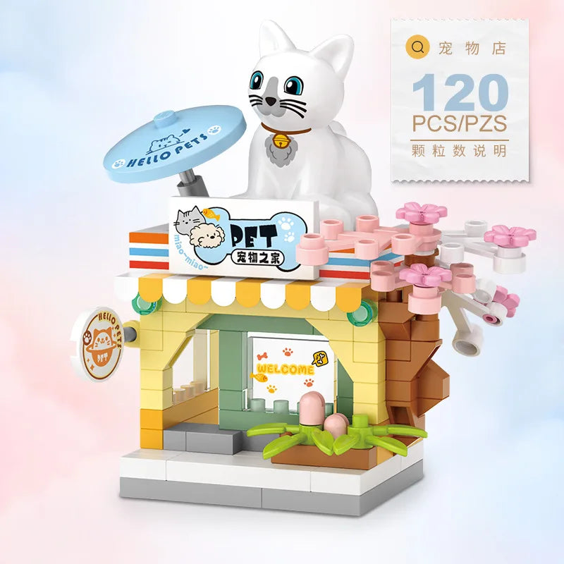 Food Shop Street Series - Mini City Shop House Model Kit, Fun DIY Educational Building Toy Gift for Kids Ages 6-12