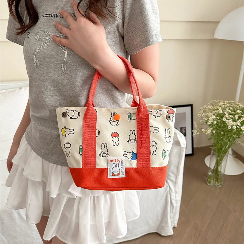 Miffy Kawaii Cartoon Rabbit Canvas Embroidery Handbag Bento Multifunctional Storage Bag Girl Gift Fashion Cute