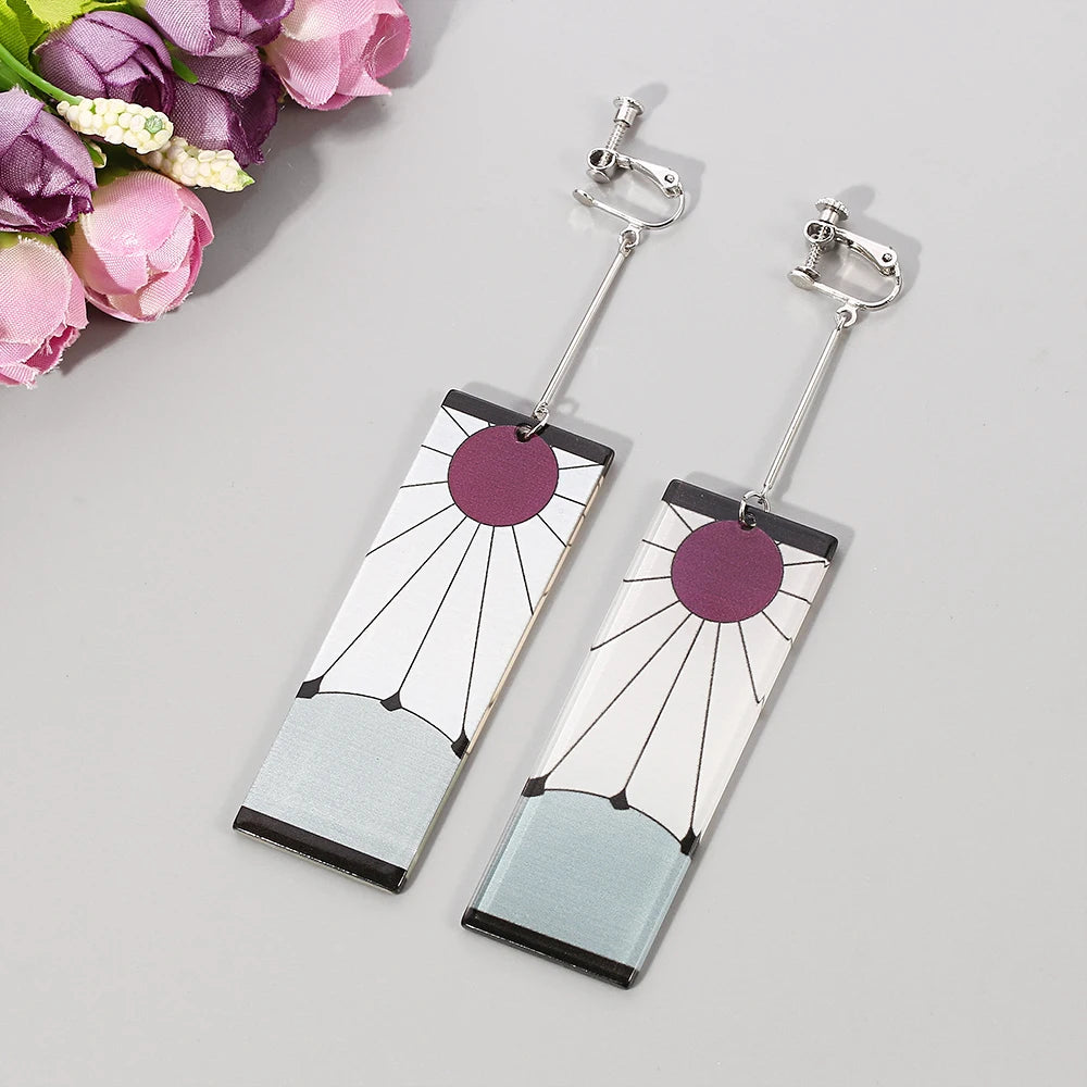 Anime Demon Slayer Earrings Sun Goddess Pattern Tanjiro Cosplay Charm Earrings Personality Fashion Ear Clips Party Jewelry Gifts