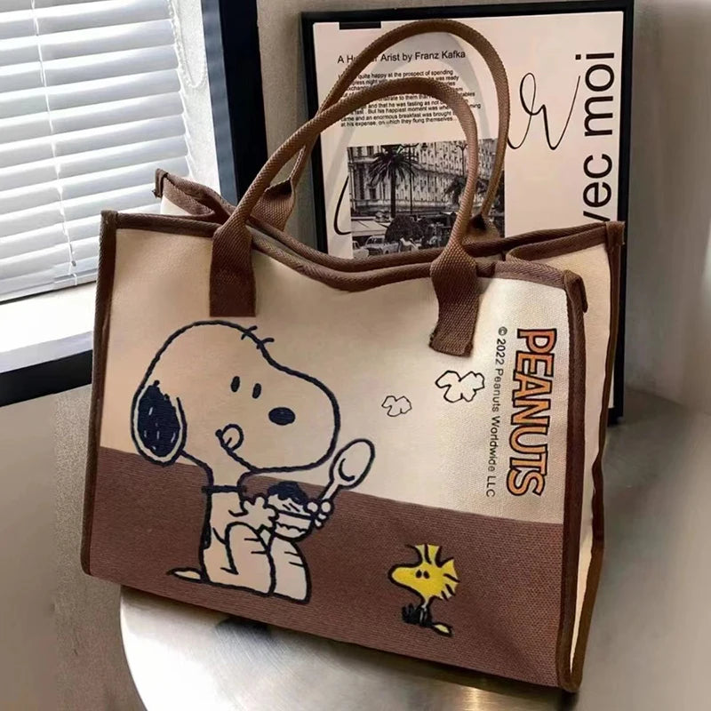 Snoopy Tote Bag Cartoon Large Capacity Canvas Shoulder Bag Shopping Bag Commuter Tote Bag Handheld Canvas Bag Gifts