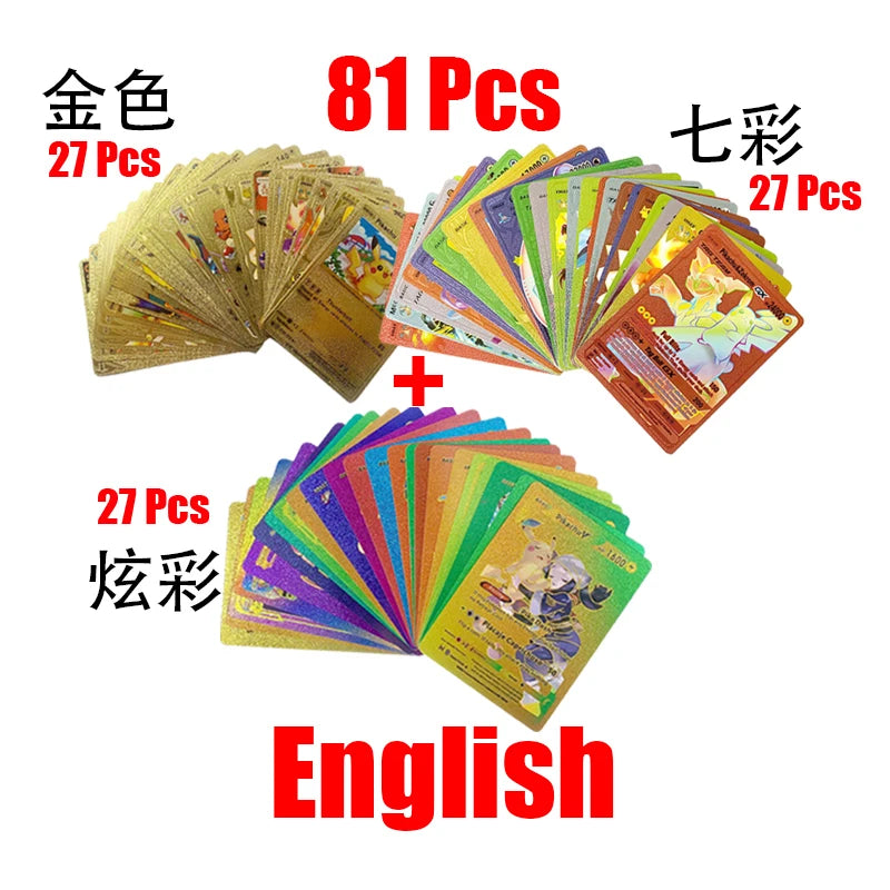 81-15Pcs Pokemon Cards Gold Silver Vmax GX Card Collection Battle Trainer Card Spanish English French Child Toys Christmas Gifts