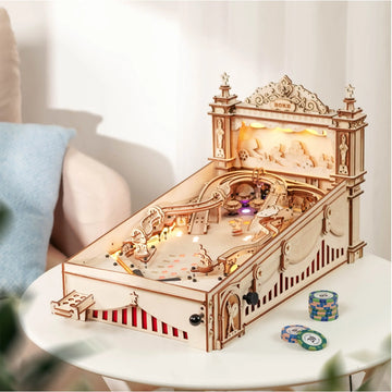 ROKR 3D Pinball Machine Wooden 3D Puzzle DIY Pinball Game Model Building Kit Brain Teasers Jigsaw Toys Birthday Gift for Adults Teens