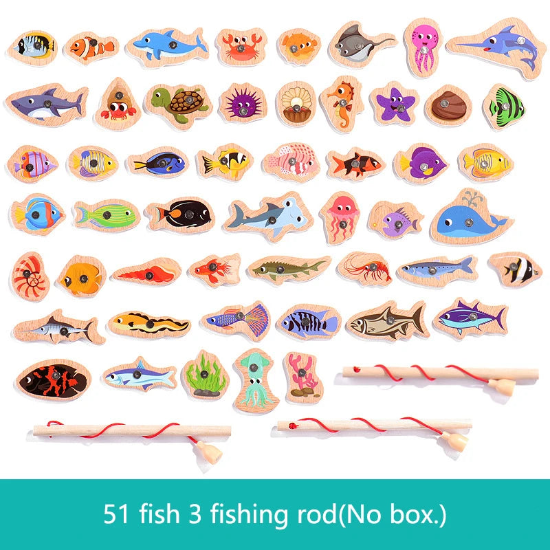 Wooden Magnetic Fishing Toys for Children Marine Life Cognition Fish Games Baby Early Educational Parent-child Interactive Toy