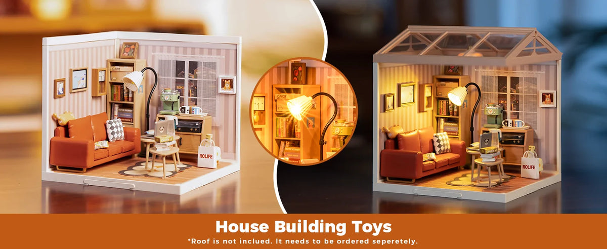 Rolife DIY Miniature House Kit Cozy Living Lounge Super Creator Dollhouse 3D Puzzle Model Building Kit with LED for Home Decor