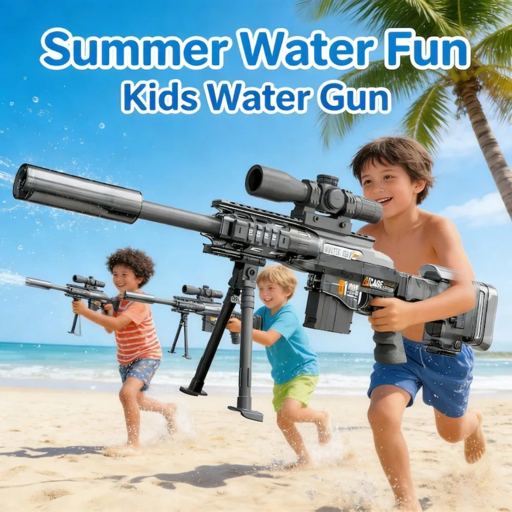 Full Auto Electric Water Gun Toy with Flashing Light Rapid-Fire Motorized Blaster for Summer Outdoor Fun & Kids Play Game