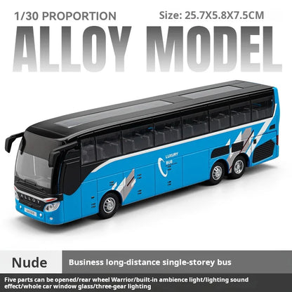 1:30 Realic Alloy Luxury Bus Simulation Tourist Bus Original Car Paint Model Car Sound and Light Durable Boys' Gift