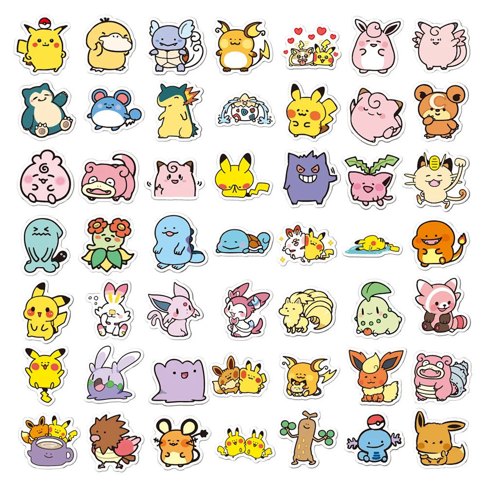 50/100pcs Cute Anime Pokemon Stickers for Kids Toys Waterproof Graffiti Laptop Motorcycle Stationery Kawaii Decoration Sticker