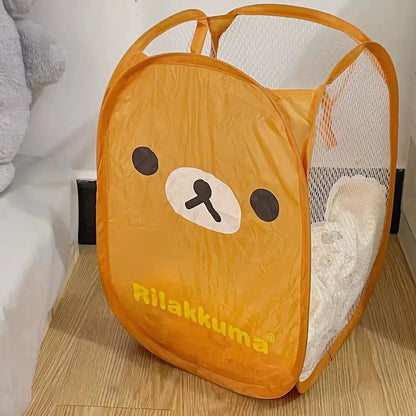 Anime Rilakkumass Mesh Folding Large Capacity Laundry Basket Portable Storage Frame Dormitory Household Laundry Basket Gifts