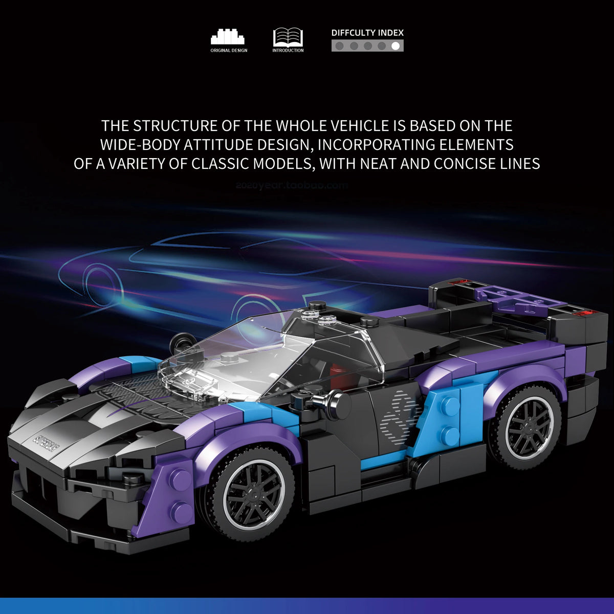 Reobrix SABRE Supercar Building Blocks Set, DIY Race Car Model Kit, Ideal Gift for Boys, Teens & Sports Car Lovers