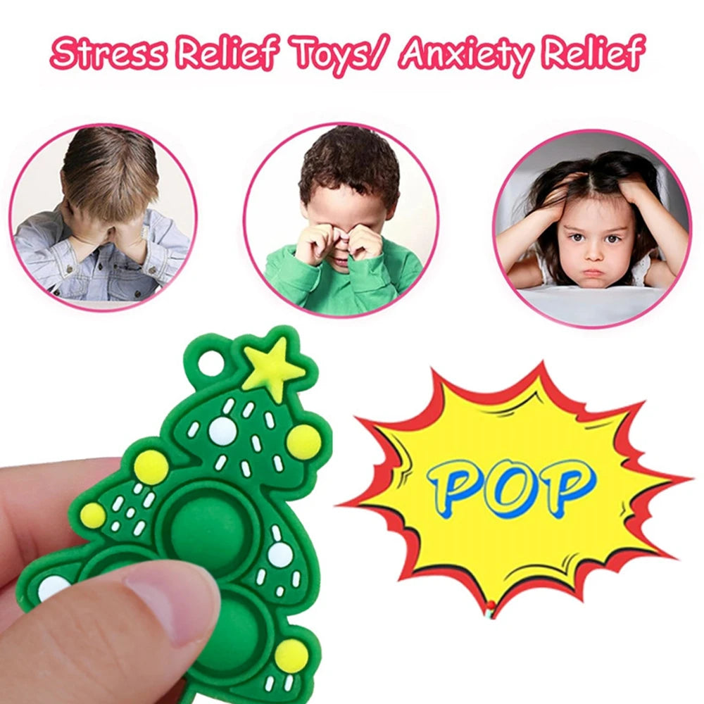 Christmas Toys 6PCS Mini Pop Keychain Fidget Toys Pop Bubble Xmas Toy Silicone Relieve Anxiety Stress Party Favors