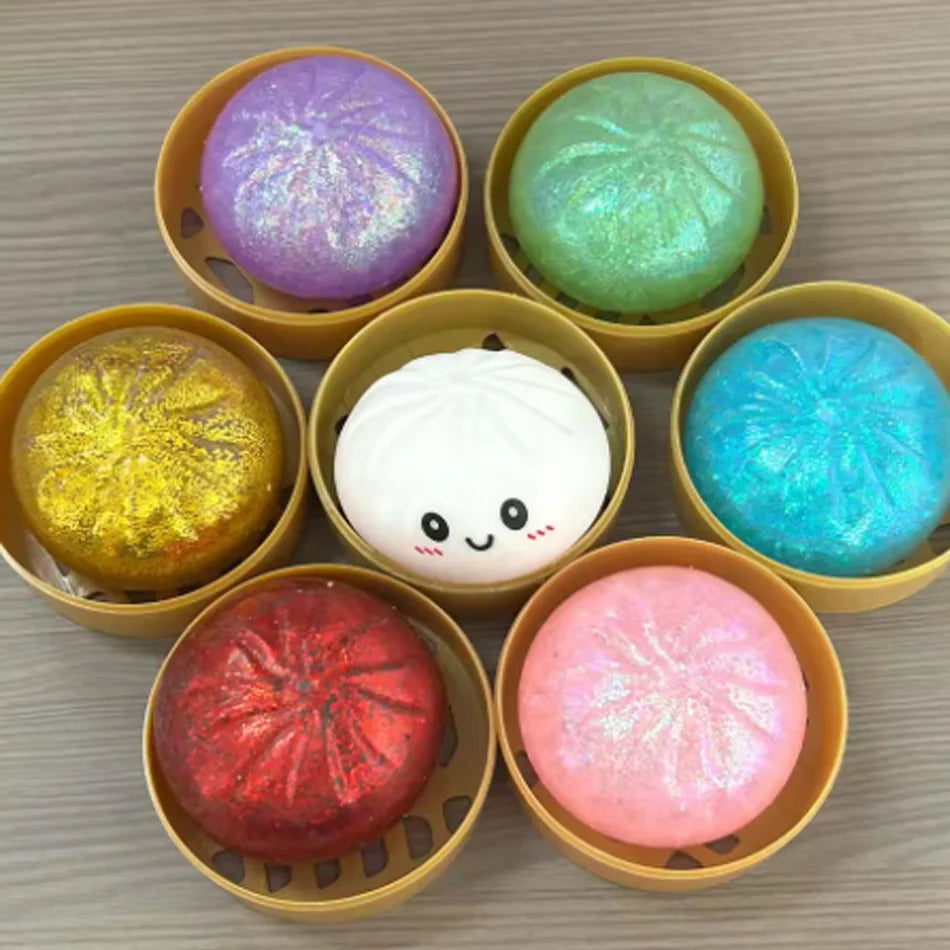 Colorful Dumpling Squishes Stress Balls Cha Siu Bao Slow Rebound Decompression Toys Feel Good Squishy Stress Relief Gifts 10cm