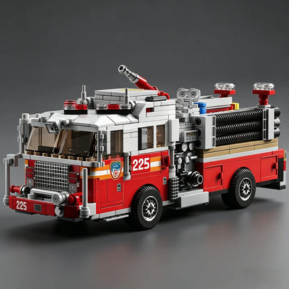City Series American Fire Truck “Responder” Building Block Model Kit: Police Vehicle with High-Pressure Pump Toy