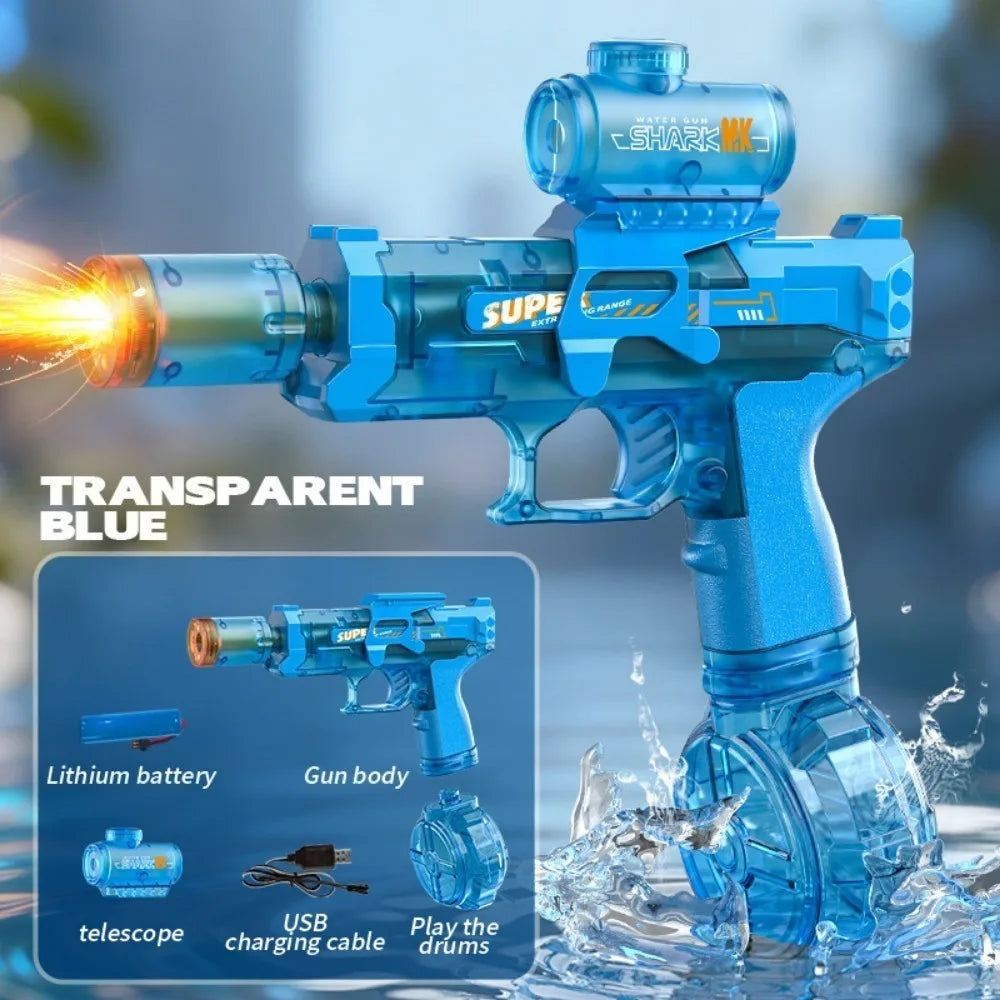 Full Auto Electric Water Gun Toy with Flashing Light Rapid-Fire Motorized Blaster for Summer Outdoor Fun & Kids Play Game