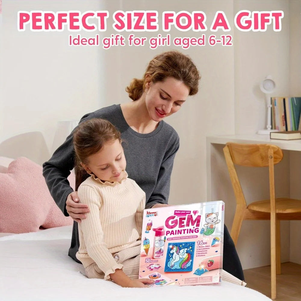 JOYFY 16 Projects Gem Painting Kids Diamond Gem Painting Kit with 5D Gem for Girls Ages 6-12 Gem Craft Activities Kits Gift