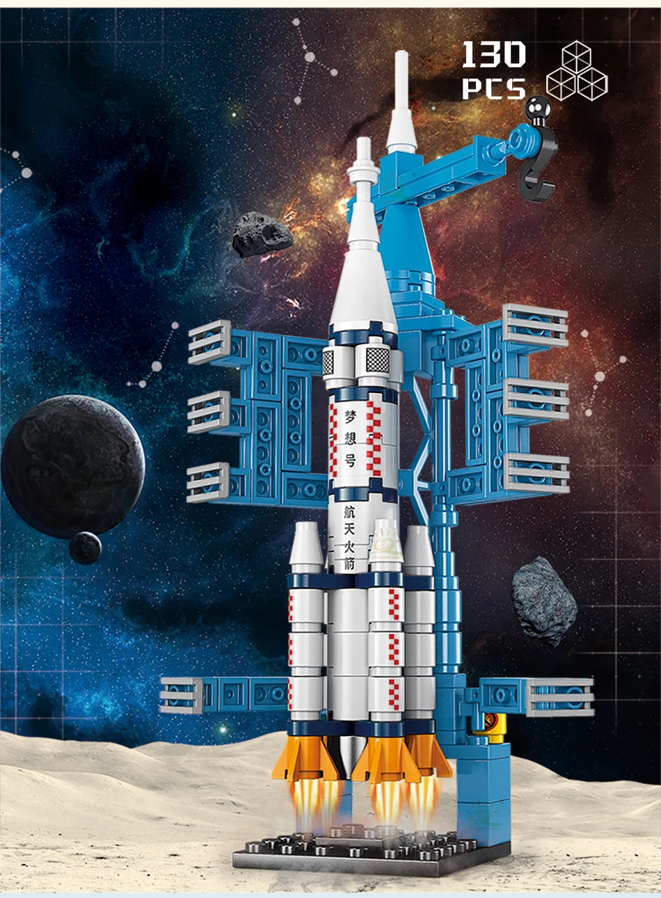 HUIQIBAO Mini Aviation Manned Rocket Model Building Blocks Space Aerospace Station Bricks City Construction Toys for Children