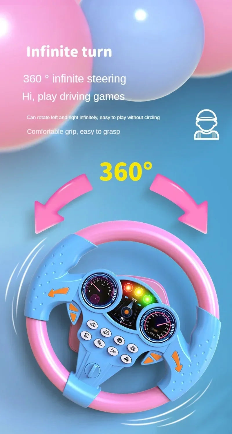 Kids Steering Wheel Toy - Backseat Pretend Play with Lights & Music - Fun Preschool Driving Simulator Gift for Toddlers