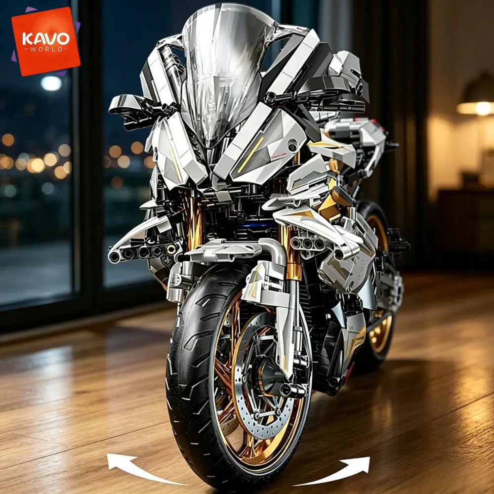 KAVOWORLD 1:5 Large Scale Sport Motorcycle Building Bricks Set 2078pcs DIY Motorbike Construction Model Kit Movable Steering Front Rear Suspension Simulation Chain Drive Home Decor Christmas Birthday Holiday Gift for Teens Me
