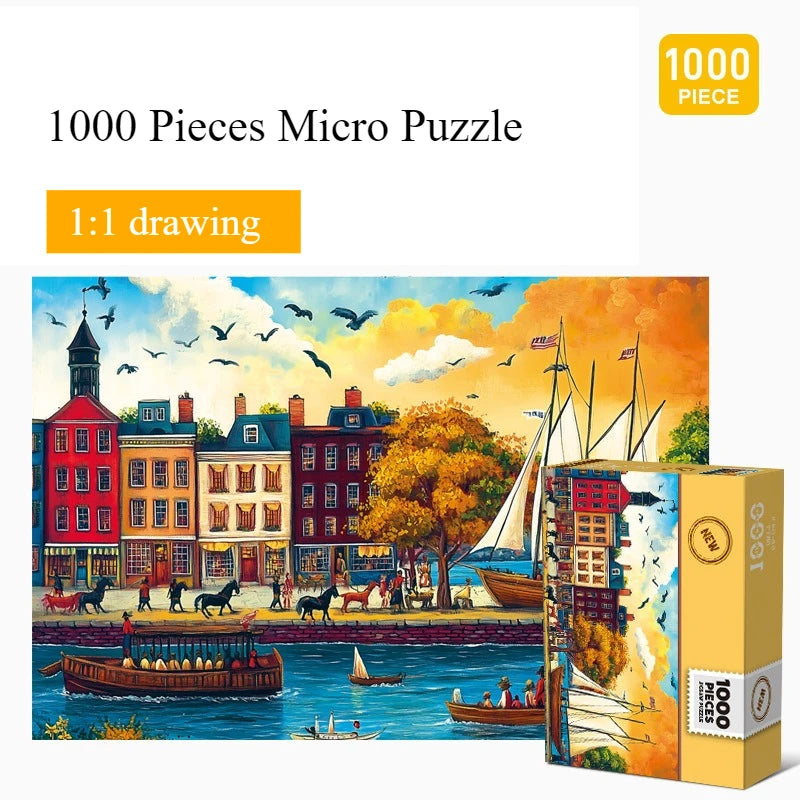 Micro Puzzle Puzzle 1000 Pieces Mini Landscape World Famous Painting Paper Decompression Healing Creative Educational Toy Puzzle
