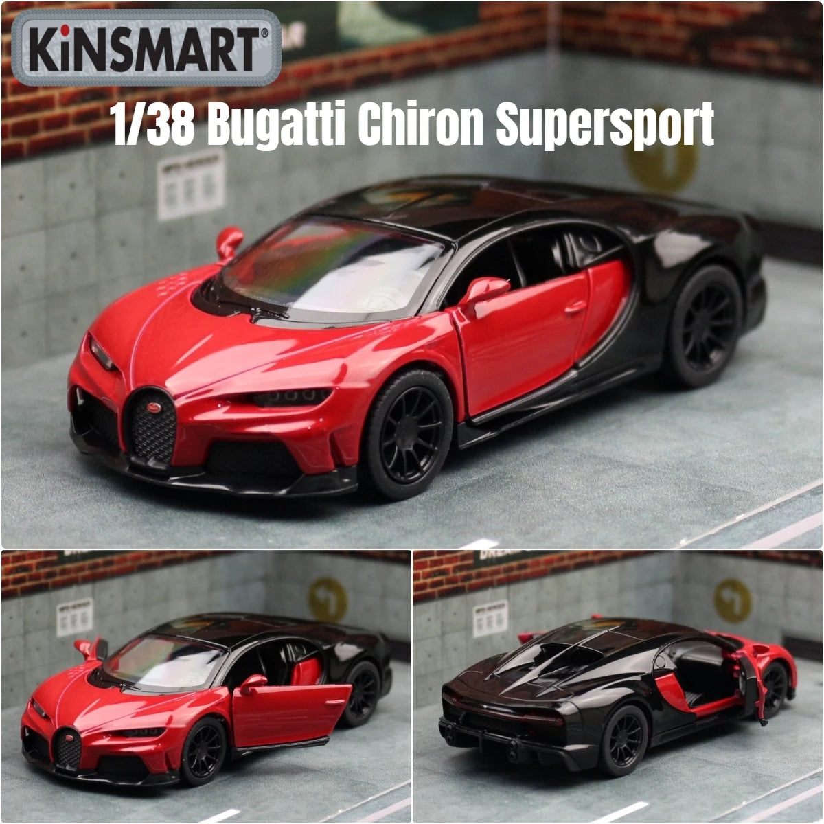 KiNSMART Toy Car Model 1/38 Bugatti Chiron Super Sport Racing Alloy Diecast Miniature Vehicle Collection Gift For Children Boy