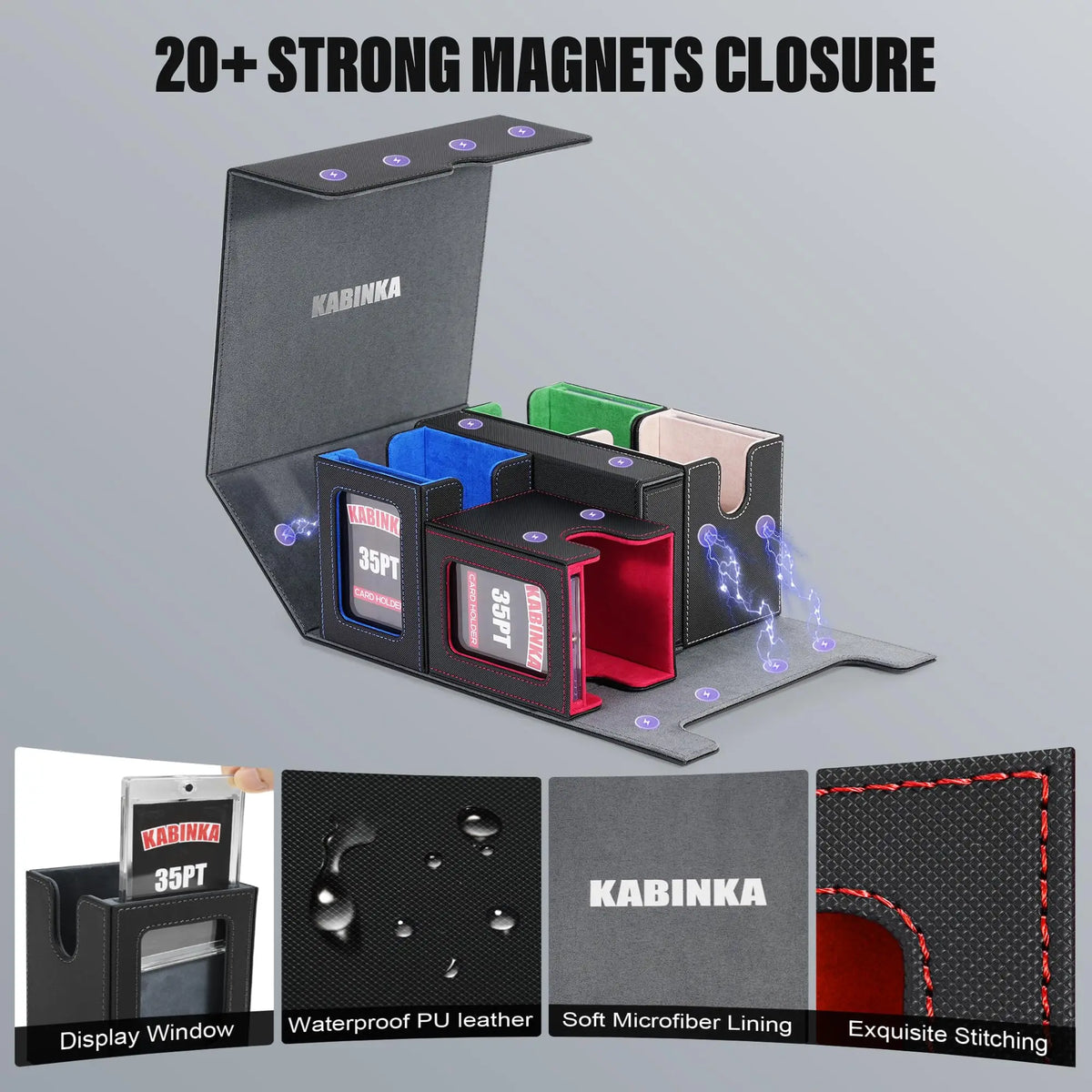 Kabinka Card Deck Box for MTG Commander, Holds 400+ Double-Sleeved Cards, 5 IN 1 Detachable Card Case with Dice Tray, Fits Magic/TCG Cards, 4 Magnetic Card Holders & Dividers (Colorful)