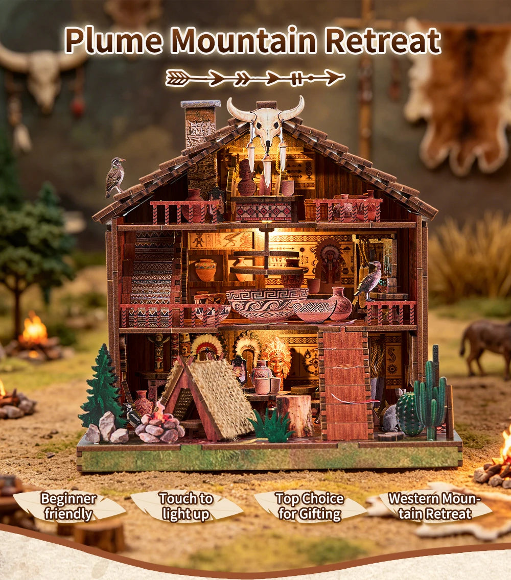 DIY Miniature Dollhouse Totem Book Nook Kit Coyote 3D Wooden Puzzle Building Blocks Puzzle Model Building Home Decoration Gifts