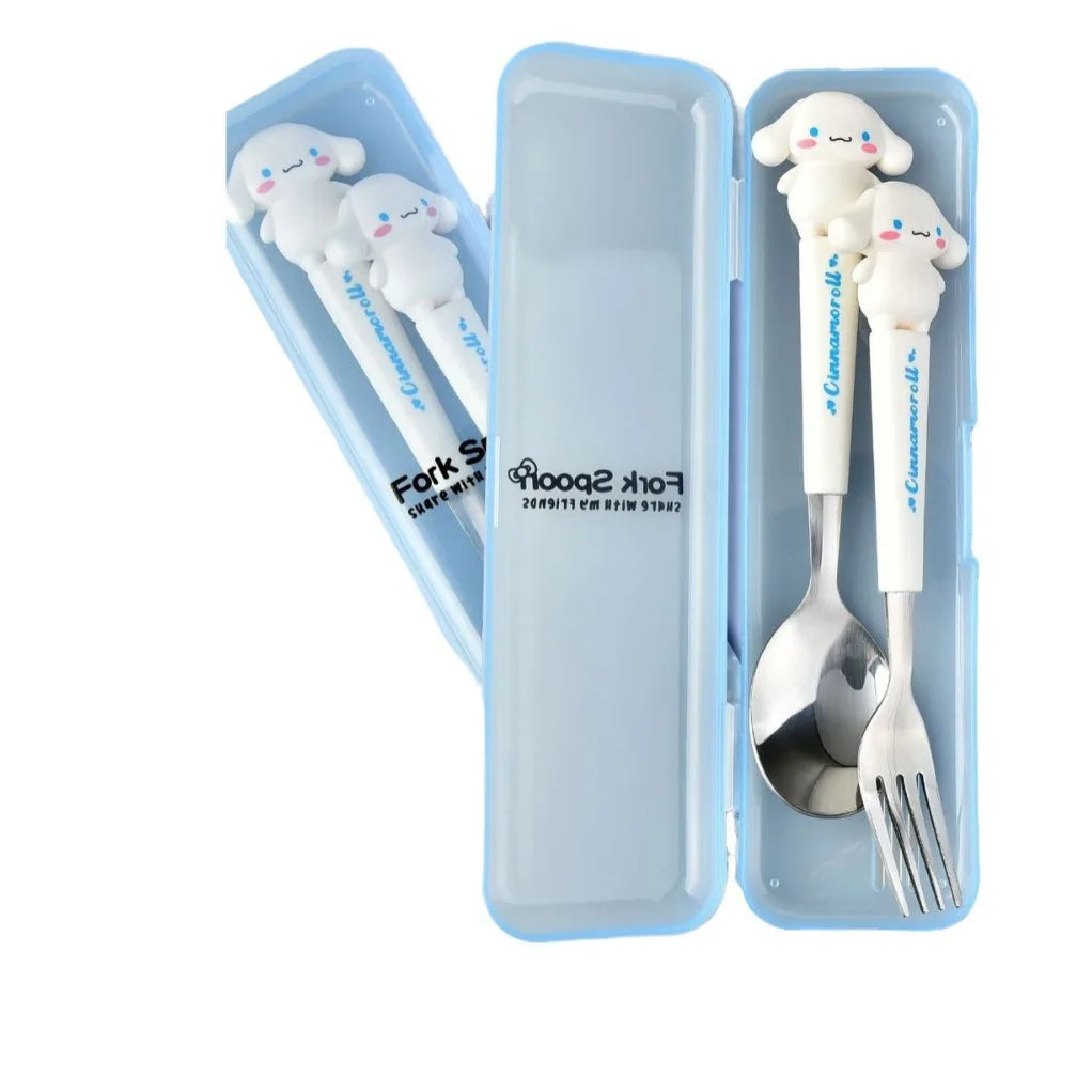 Cute Cartoon Cutlery Set Portable Spoon Fork With Storage Box Kids Stainless Steel Tableware For Travel School No bag