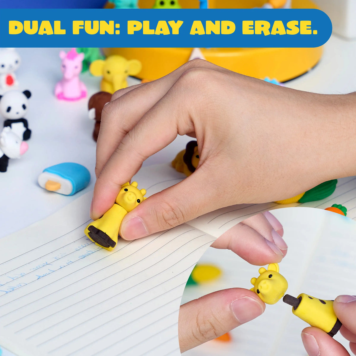 Joyfy 36 Pcs 3D Erasers Food Animals Erasers Bulk Fun & Cute Erasers for Pencil Desk Pets Classroom Prize Birthday Party Favors