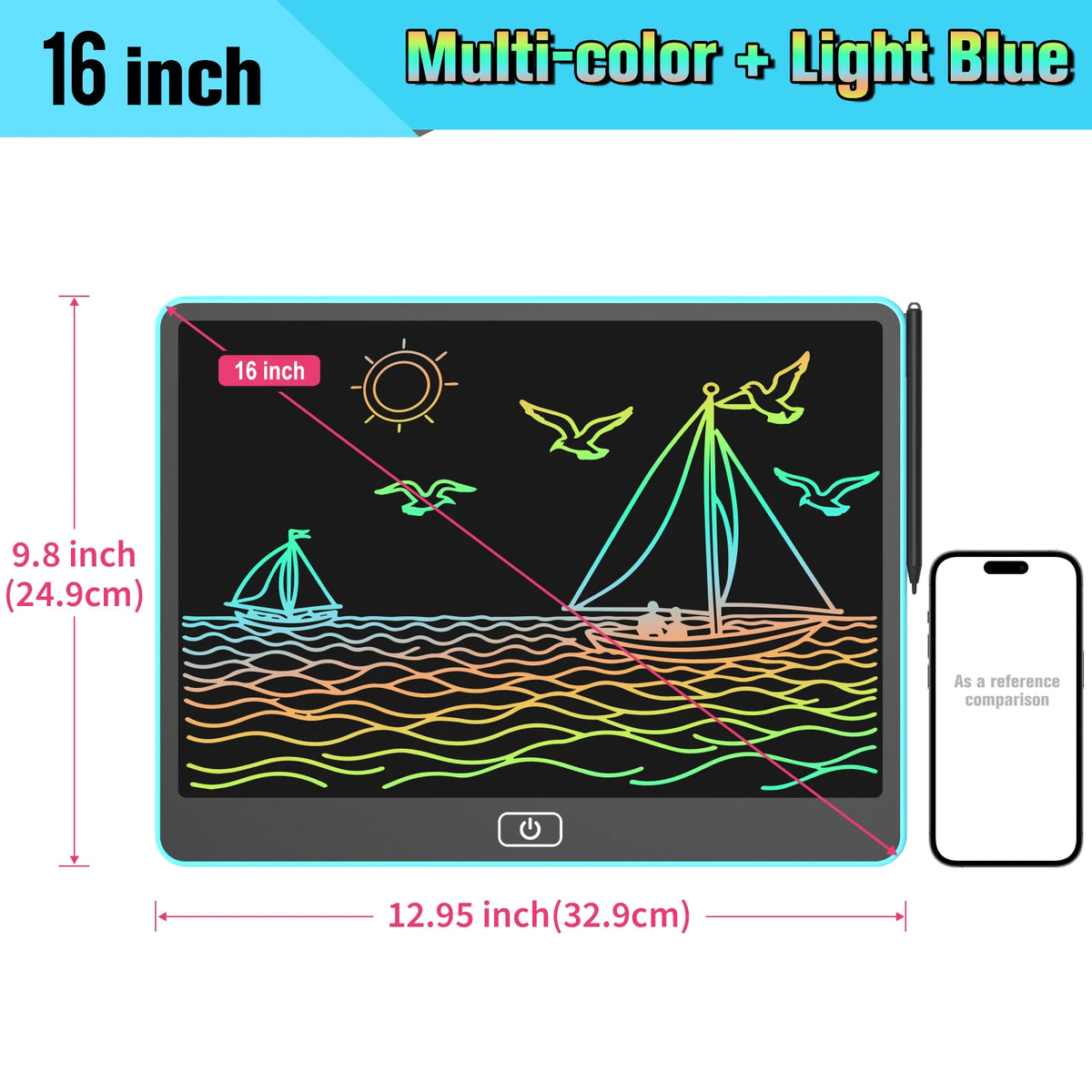16-inch LCD Writing Board, Colorful Electronic Drawing Pad for Kids, Reusable Portable Writing Tablet, Perfect Educational Toys
