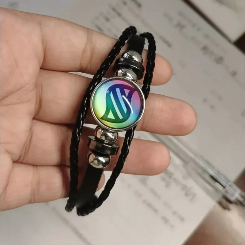 Mega Stone Key Chain Anime Peripheral Creativity Exquisite Fashion Black Leather Rope Buckle Key Chain Trend