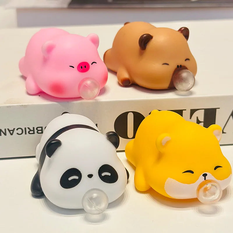 Funny Bubble Blow Squishy Toy Pop Out Squeeze Toys Cartoon Animal Panda Capybara Squishies Stress Relief Fidget Toy Party Gift