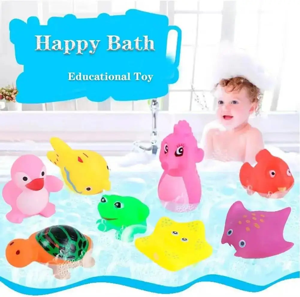 10pcs Preschool Bath Toys Rubber Sea Animals Toy Squeaky Bathtub Toys Baby Pool Floating Toy for Toddler Kids Party Decoration