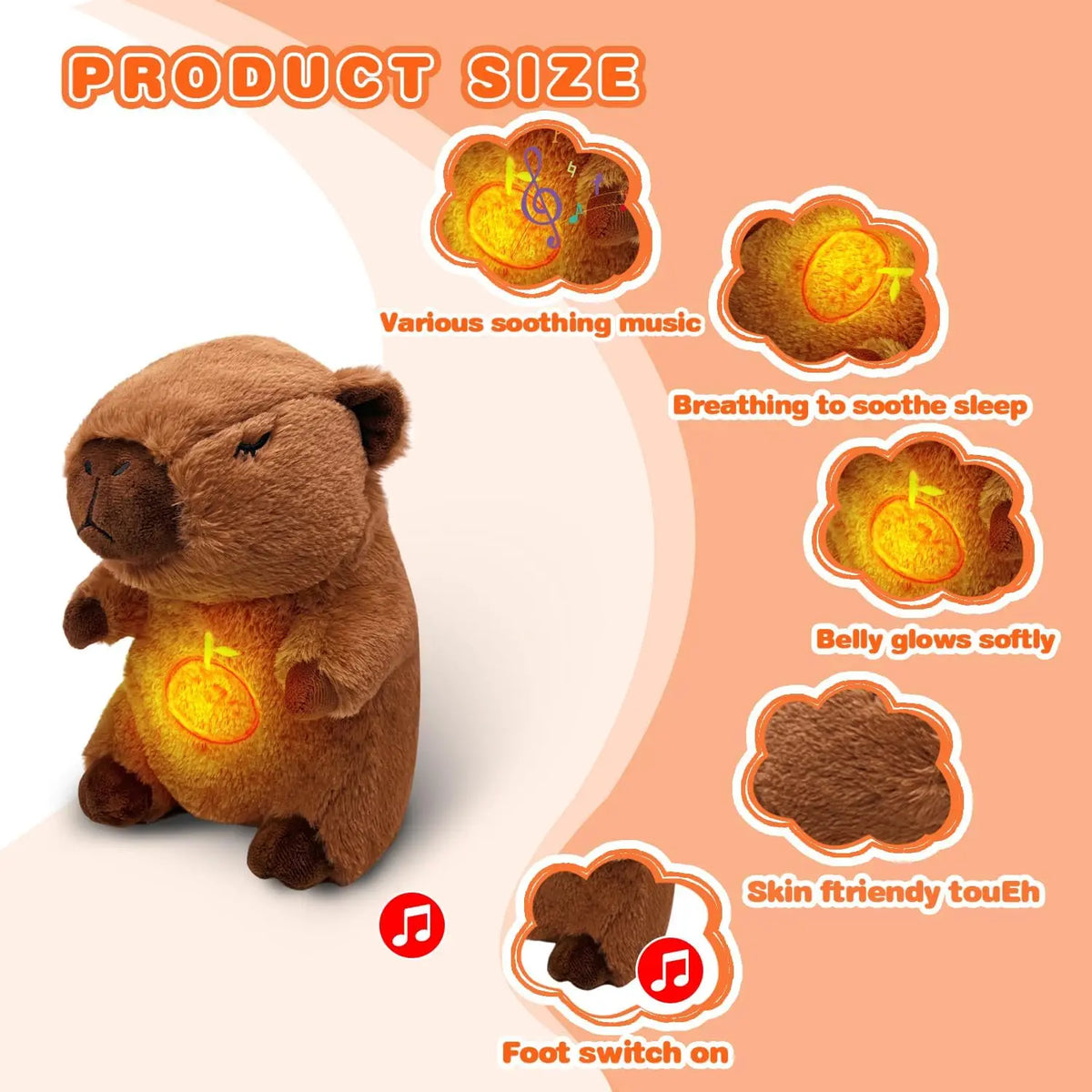 Breathing Capybara Baby Animals Plush Toys Kids Plush Doll Baby Sleep Companion Sound and Light Doll Toy  with Hug Stuffed
