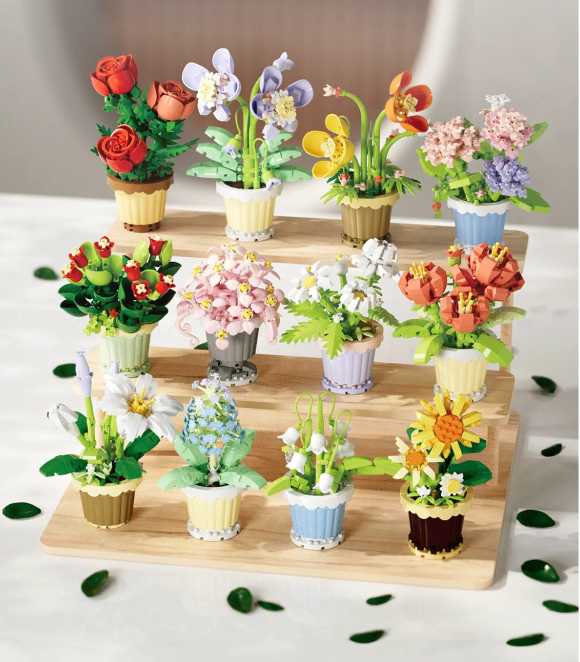 Small Particle Building Block Home Decor Series Flower Potted Plant Toys Set with Permanent Flowers Gift for Plant Arrangements