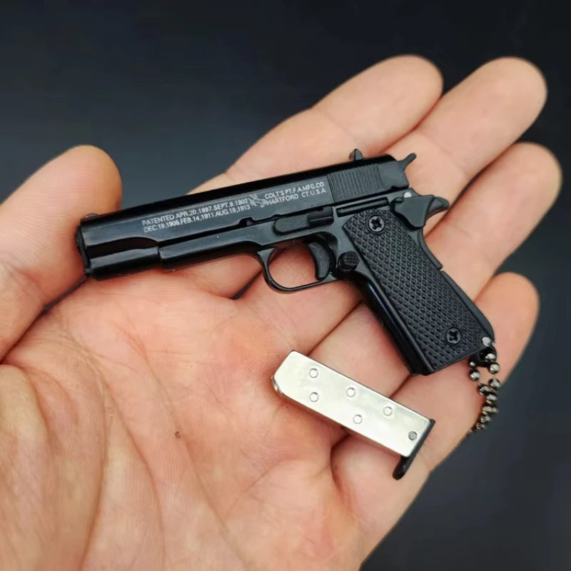 1:3 Scale Full Metal 1911 Gun Model Keychain Pendant with 7 Detachable Bullets Men's Decompression Toy Gift