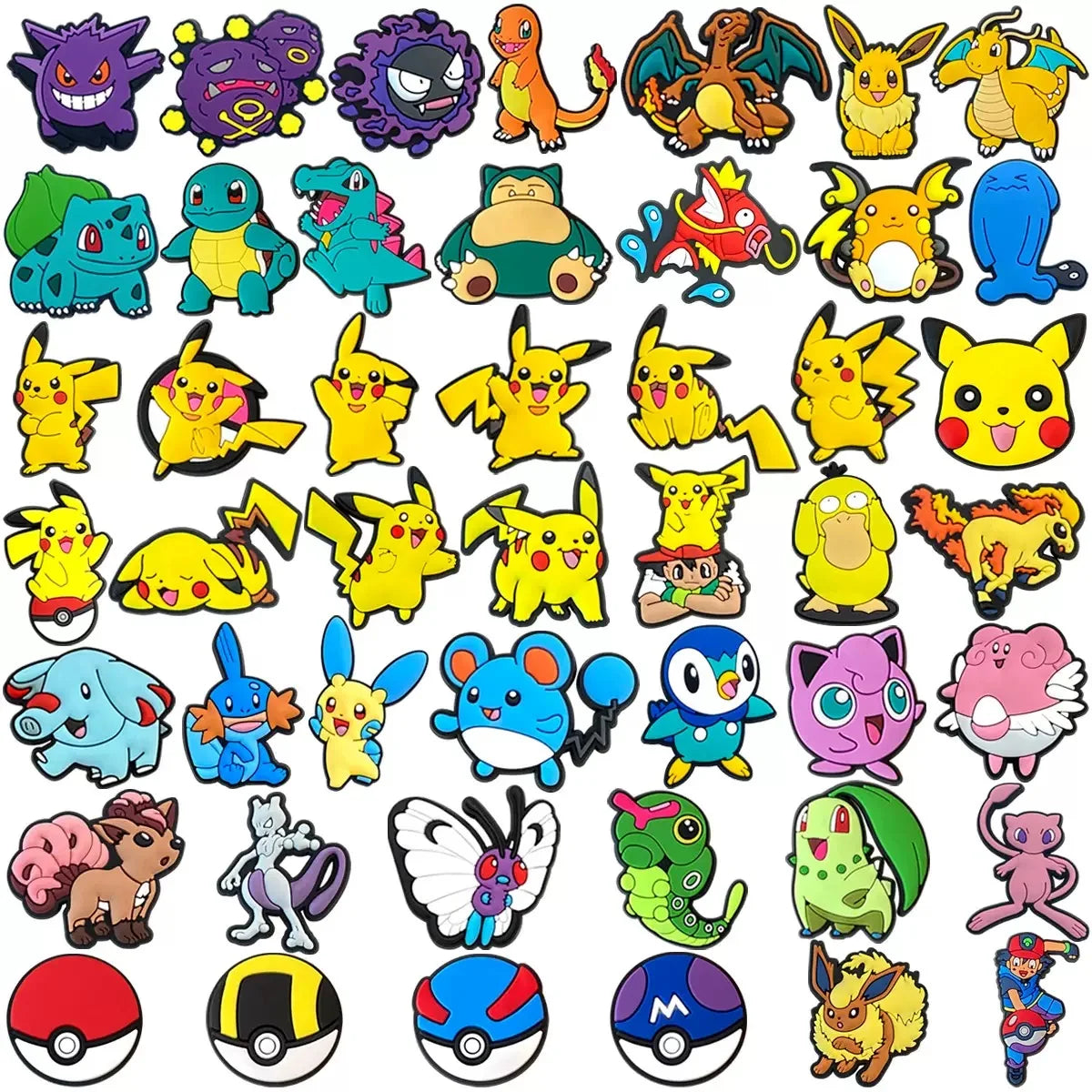 Hot 9-47pcs Pocket Monster Shoes Charms PVC Cartoon Shoe Decoration Accessories Clog Sandals Buckle Friends Gift Fast Delievery