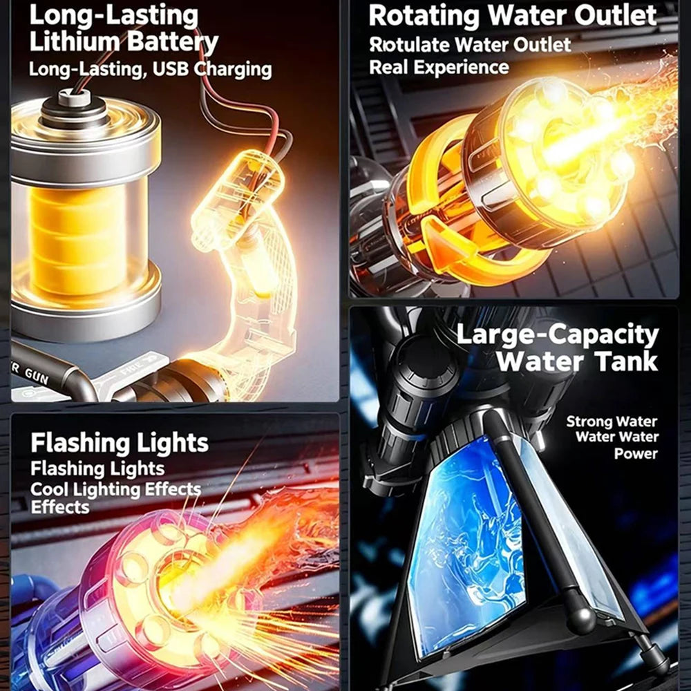 Gatling Rotating Electric Water Gun with Light-Up High Speed Continuous Shooting Powerful Water Blaster Summer Outdoor Toy