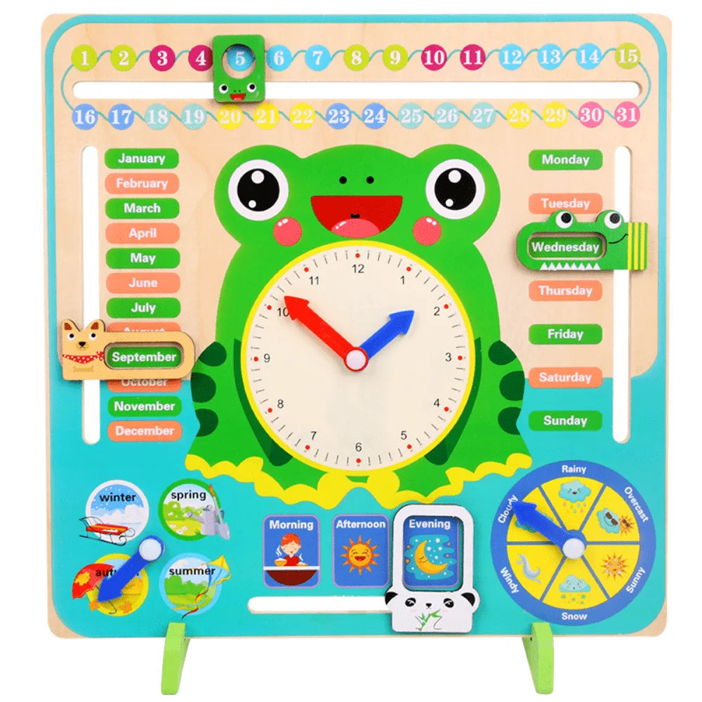 Wooden Multifunctional Digital Clock, Calendar Alarm Clock, Early Education Puzzle English Children's Toy, Fun