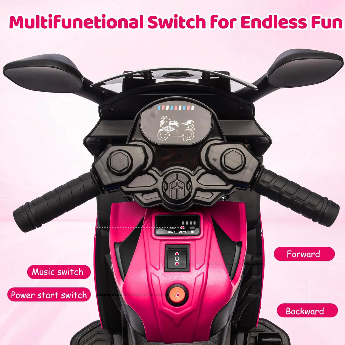 6V Kids Ride On Motorcycle Electric Toddler Motorbike With Training Wheels, EVA Tread Tires, Headlight, Horn, Music, 2 MPH Ride Toy