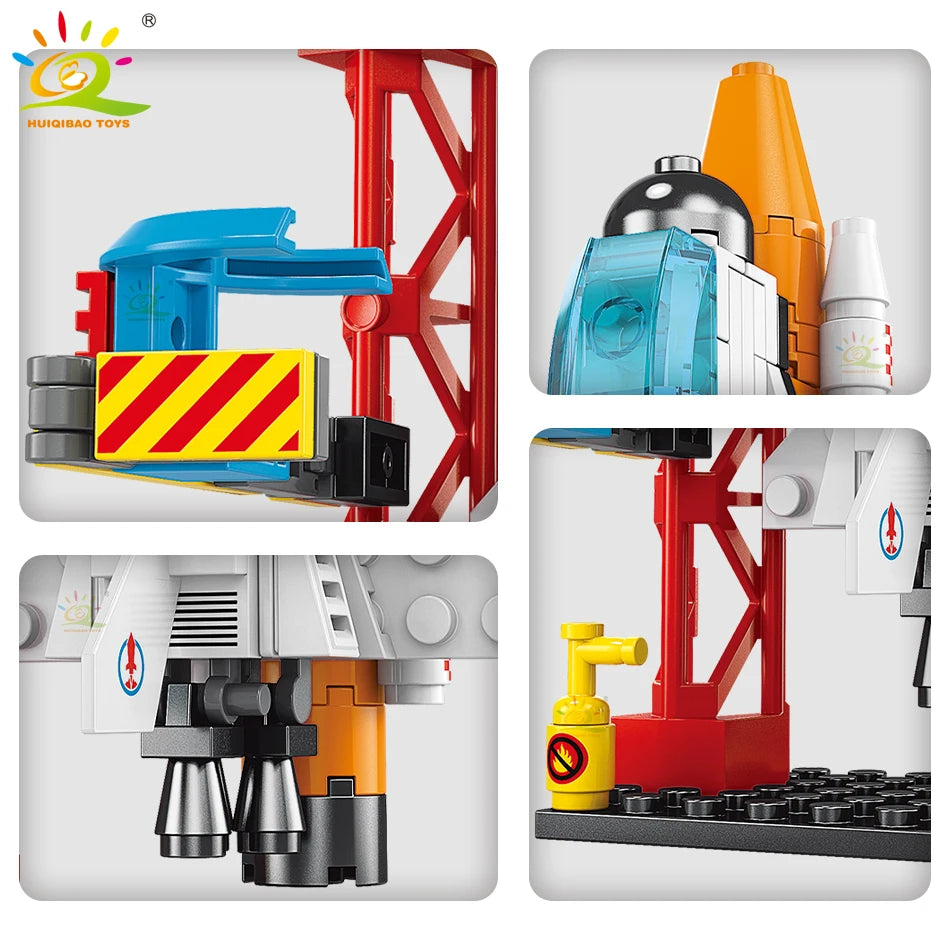 HUIQIBAO Mini Space Aviation Manned Rocket Model Building Blocks City Aerospace Bricks Children Construction Toys for Kids
