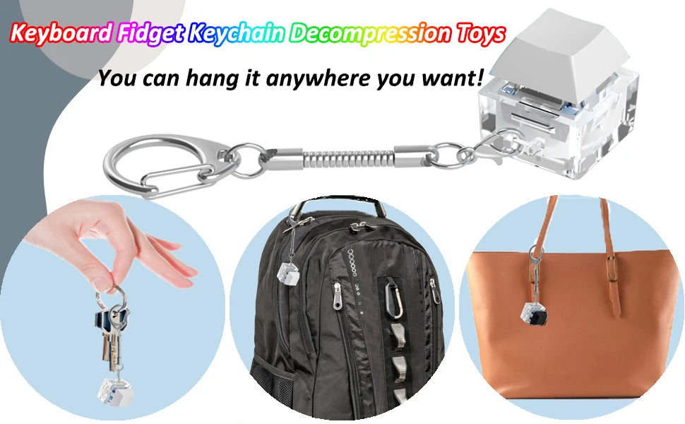Keyboard Fidget Toys, Keyboard Fidget Keychain Decompression Toys Keyjcap Clicker Fidget Toy Stress Relief Fingertip Gadget