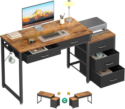 53 Inch White Computer Desk 5 Drawers Kids Study Desk Vanity Table for Girls Dressing Room Bedroom Home Office ODK