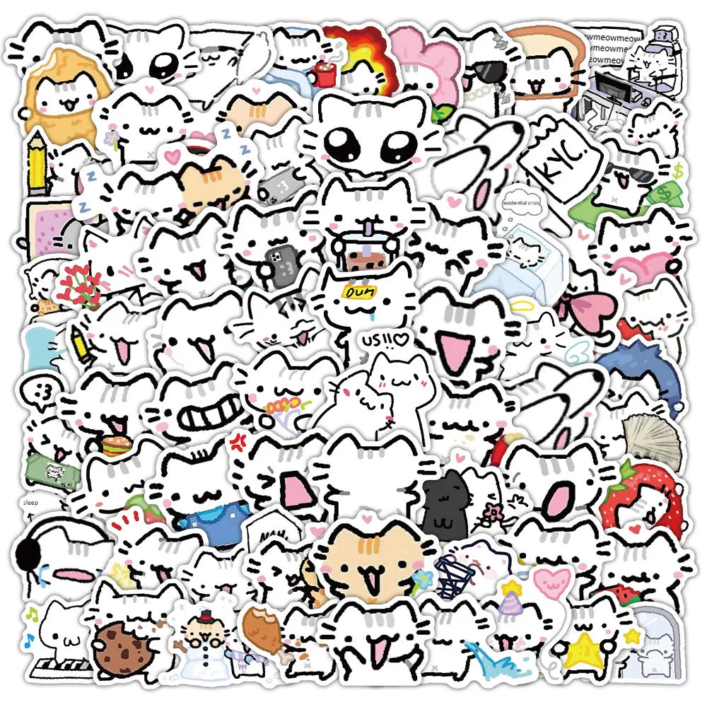 72PCS Line Kitten Daily Graffiti Sticker Cute Cat Cartoon Decal for Laptop Phone Guitar Cup Skateboard Waterproof Sticker
