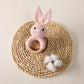 Handmade Crochet Baby Toys, Wooden Easter Bunny Rattle 0-12 Months, Four Color Rabbit Rattle Soft, New Born Baby Teething Toys