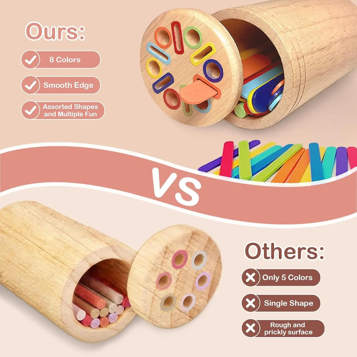 Montessori Toys for 3 Year Old Wooden Coin&Stick&Shape Sorting Toys Toddler Learning Educational Fine Motor Skills Sensory Toys