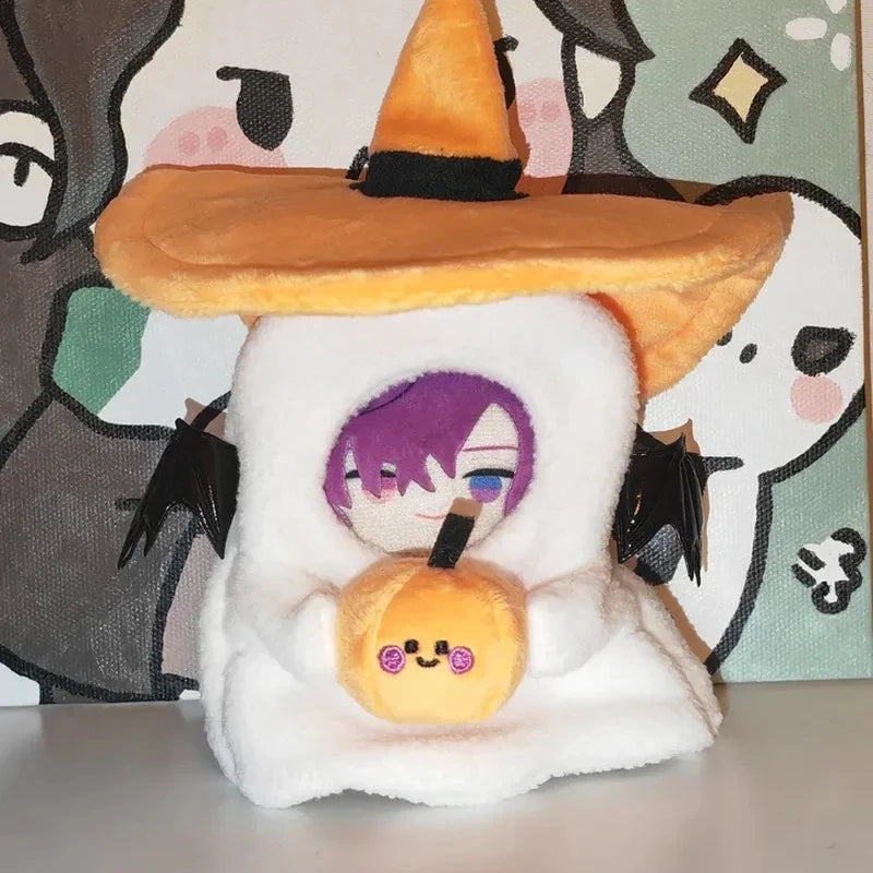 Cute 10cm Halloween Ghost Witch Hat Outfit with Pumpkin Prop for Cotton Plush Stuffed Dolls Adorable Doll Clothes