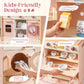 Robud Kids Wooden Pink Play Kitchen All in 1 Corner Set Includes Oven Refrigerator Washer Perfect Birthday Gift for Little Chefs