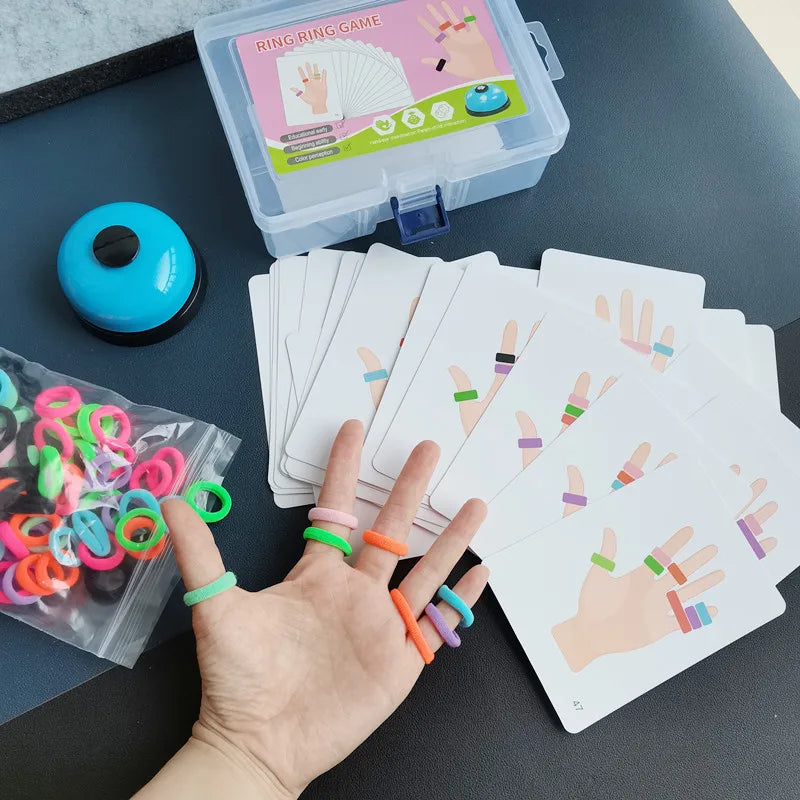 Early Educational Thinking Training Toy for Kids, Fingers Ring Game with Elastic Bands and Bell, Parent-child Interactive Games